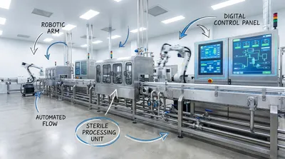A view inside a modern, automated production facility for food and pharmaceutical ingredients, highlighting precision and control.