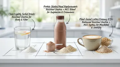 Visual map of resistant dextrin and MCC application across different beverage types