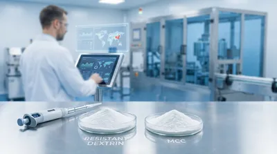 A professional visual representing the 2026 procurement guide for sourcing functional ingredients like resistant dextrin and MCC from China.