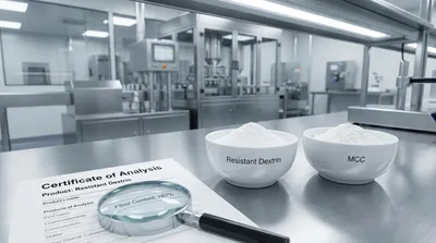 A quality control inspection of Resistant Dextrin and MCC powders in a modern laboratory setting