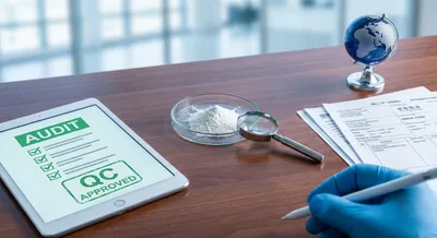 Strategic sourcing manager evaluating resistant dextrin samples and documents