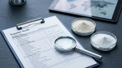 A professional setup illustrating a buyer's guide for sourcing food ingredients like resistant dextrin and MCC.