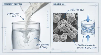 Technical comparison of Resistant Dextrin vs MCC PH-102 specifications