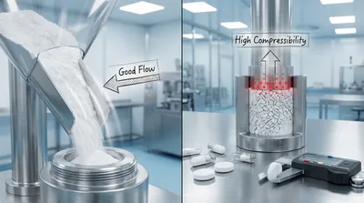 MCC excipient use in tablets and capsules (compression and flow examples)