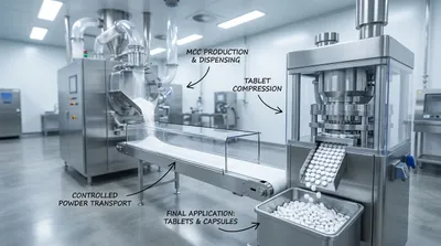 Visual narrative of MCC powder from production to pharmaceutical application