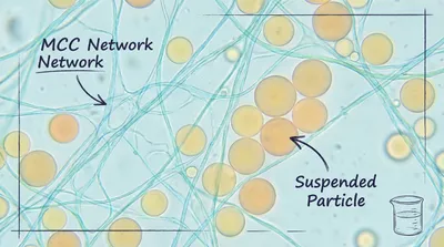 Microscopic view of MCC network in a beverage suspension system