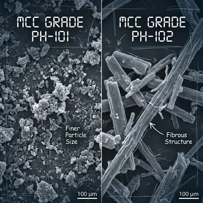 Microscopic comparison of different Microcrystalline Cellulose MCC grades