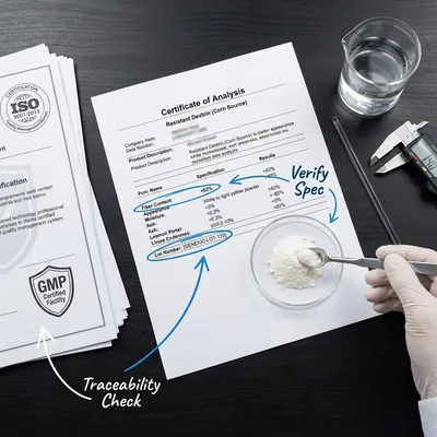 Quality control specialist desk with COA and certifications for supplier audit